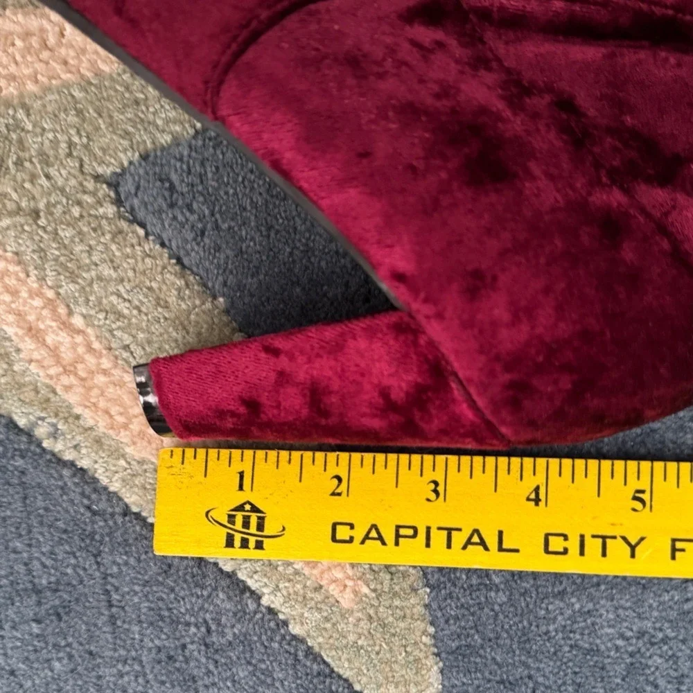 Catherine Malandrino Over‎ The Knee Velvet Boots Burgundy Tie Back Heeled 7.5